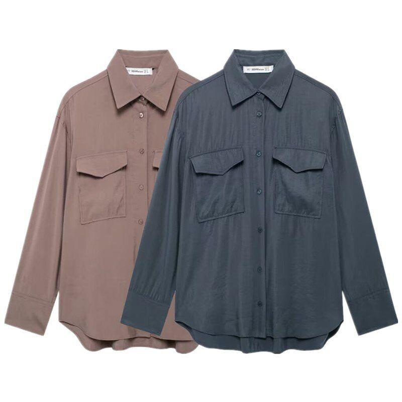 Fashion Style 2024 Fall and Winter New Women's Clothing Temperament Wild Loose Drape Long Sleeves Lapel Shirt 9101436