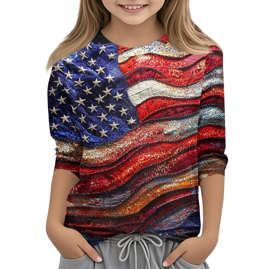 Children's Fashion Printed Round Neck Three-quarter Sleeve Top Casual T-shirt