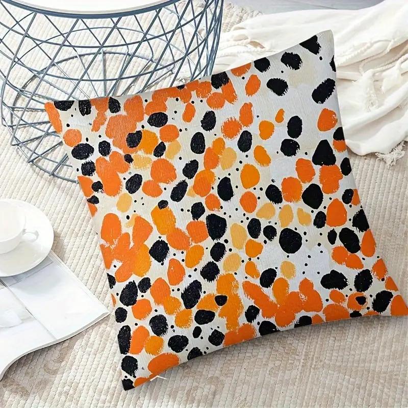 Modern Abstract Orange Black Pillow Covers, Geometric Dot Shape Throw Pillow Cases, Bold Mid-Century Home Decor Cushion Covers