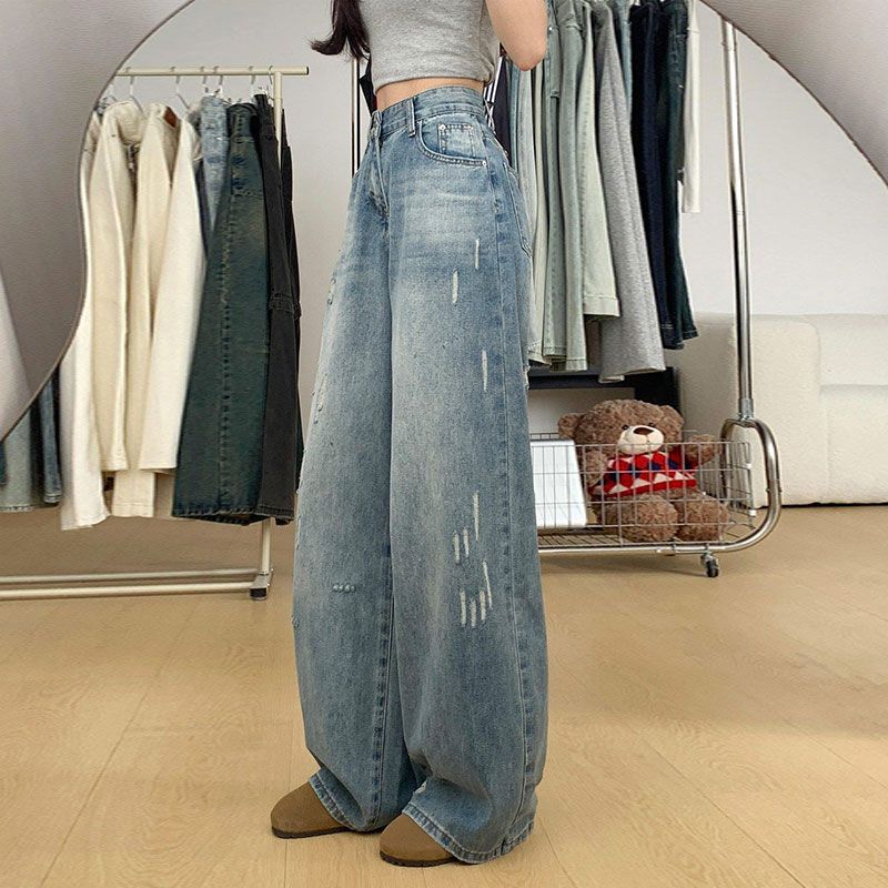 Jeans a Gamba Larga con Copertura Comoda sull'Inseme Femminili Anno Primavera Taglie Grandi Vita Alta Larghi Sottili Dritti Pantaloni Jeans per Donne Pantaloni Lunghi in Denim