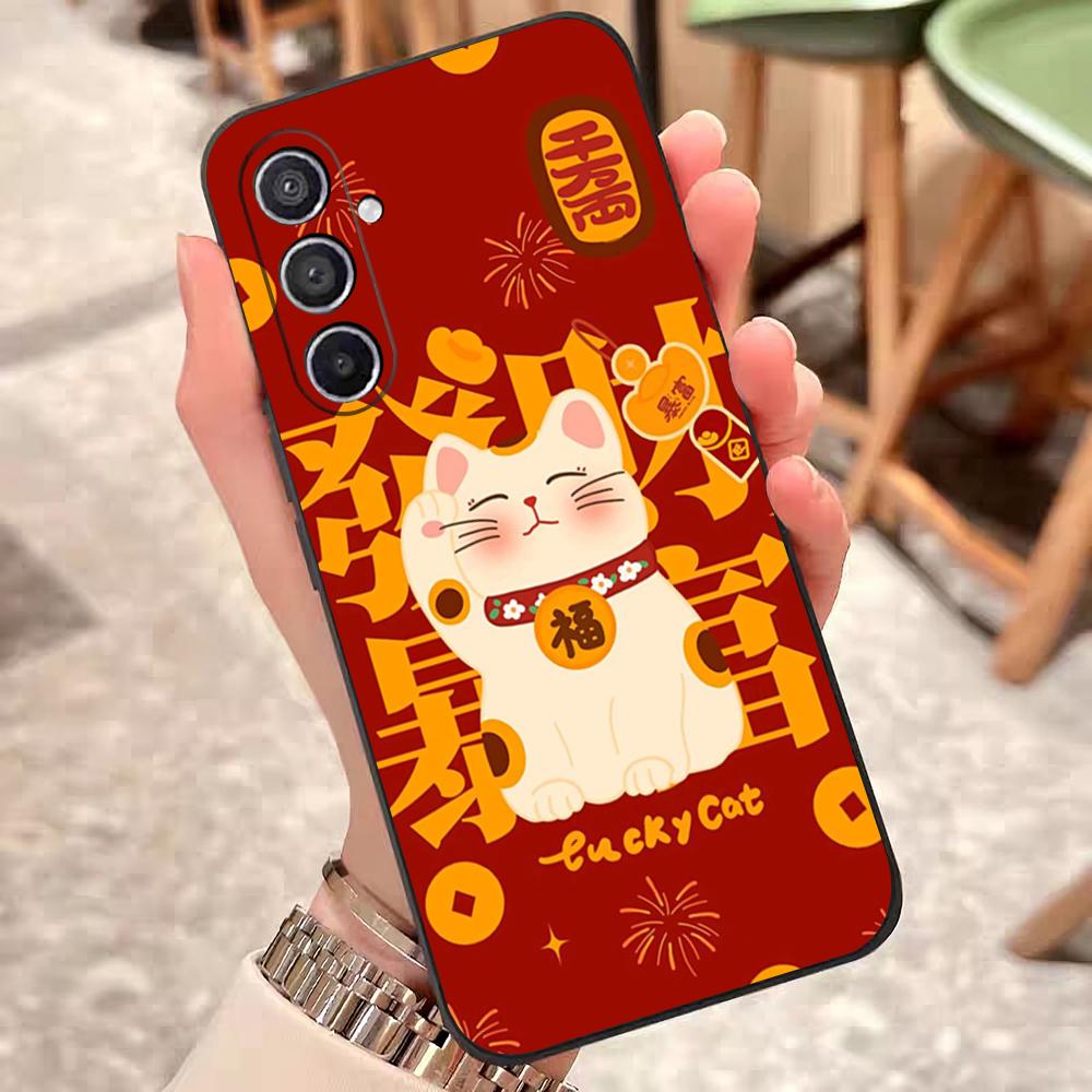 Lucky Money Cat Phone Case For Samsung S25 Edge 24 23 22 21 20 Ultra Plus Fe Galaxy A54 53 34 25 16 Silicon Cover