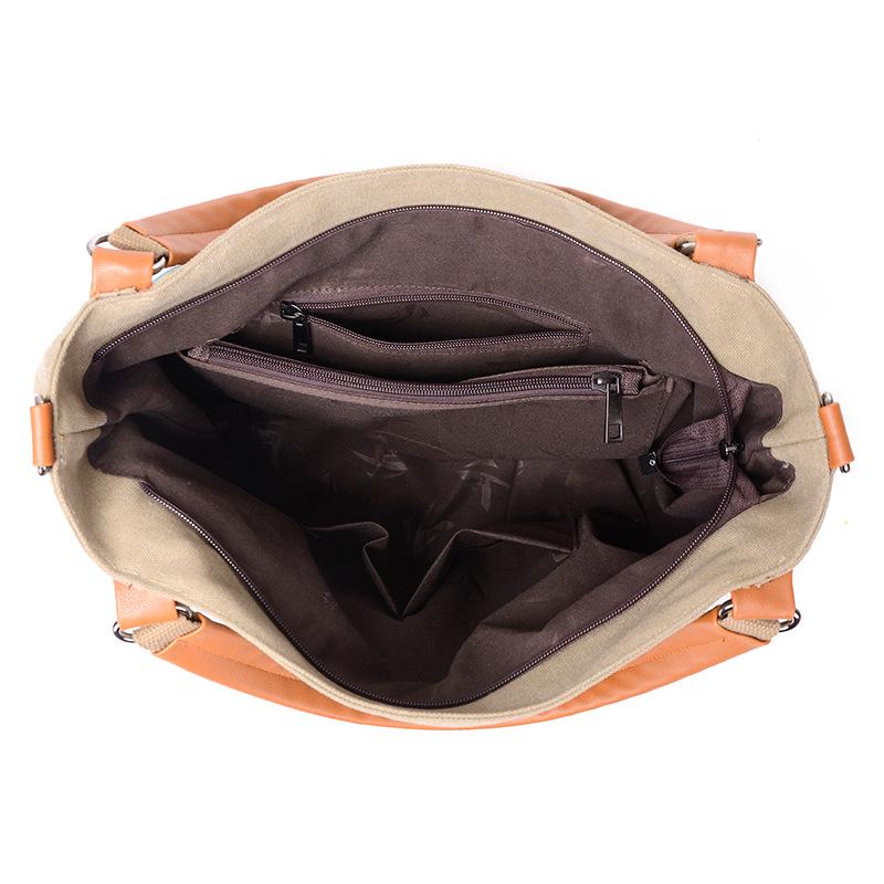 Canvas Shoulder Bag Ladies Handbag Contrast Color Bag Striped Fashion Retro Large-capacity One-shoulder Messenger Bag