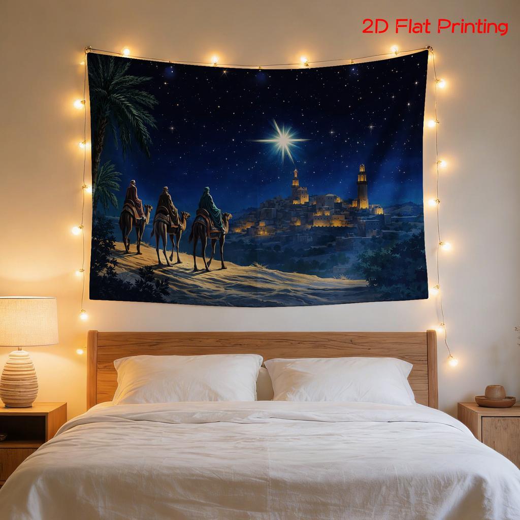 Celestial Starry Sky Tapestry Wall Hanging Decor Desert Arabian Night Camel Caravan Landscape Art Islamic Style Home Decor Print