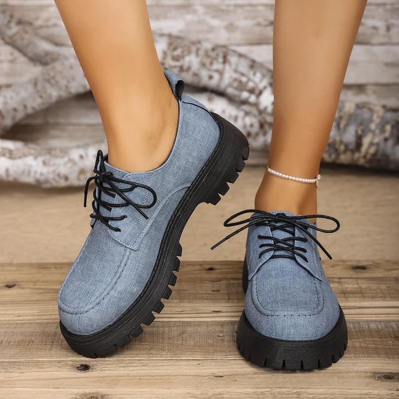 Large size platform women's spring and autumn new thick heel lace-up fashionable versatile and comfortable small leather shoes