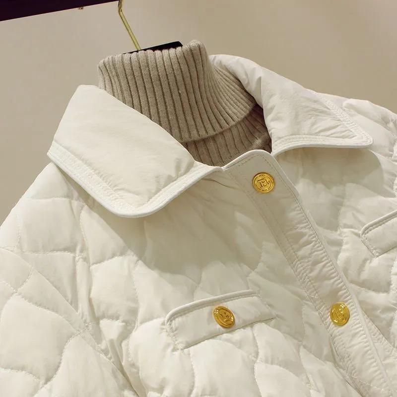 Zimní Dámská Móda Jednobarevné Ležérní Kosočtvercové Zateplené Teplé Parky Jednořadé Vintage Bundy Y2K Univerzální Volné Kabáty