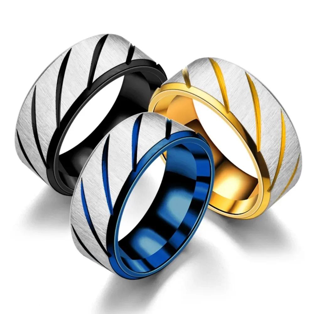 1pcs Stainless Steel Men's Ring European and American Fashion Simple Inner Arc with Double Bevelled Twill Rings