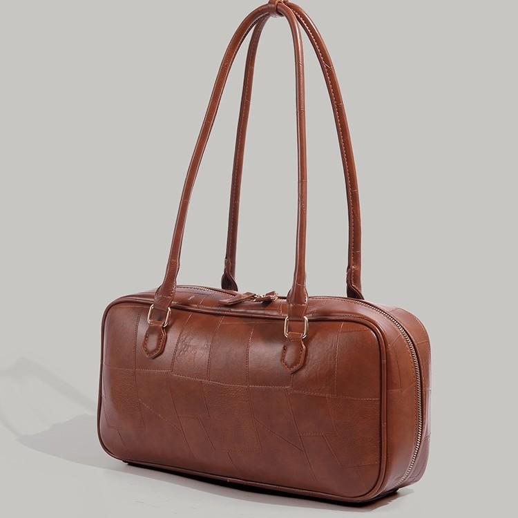 Vintage Patchwork Boston Bag Large Capacity Commuter Bag High-Quality Texture Shoulder Bag Versatile Handbag 2025 New Model