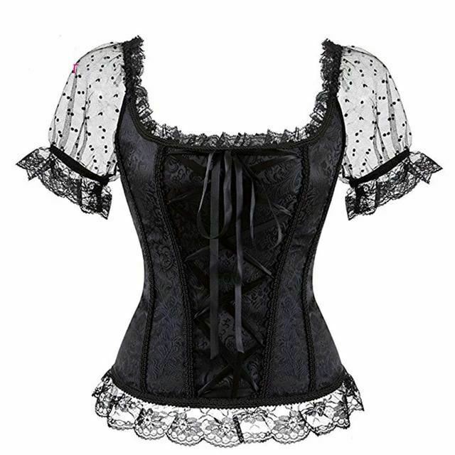 Pink Lace Short Sleeve Corset Top Style Corselet Corsets