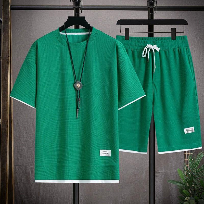 

Fashionable Casual Men s Sports Suit Short-sleeved T-shirt and Outdoor Summer Sports Shorts Two-piece Set Daily Casual S
