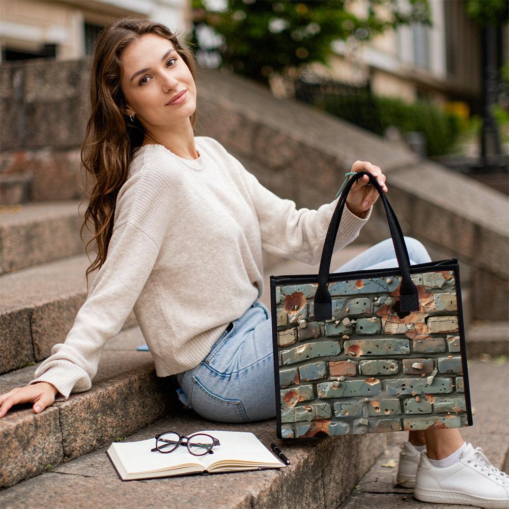 Trendy Brick Pattern Tote Bag Casual Large Capacity Daily Portable Shoulder Handbag