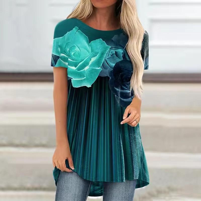 Summer Rose Floral Painting 3D Print T-shirt Streetwear Women Short Sleeve Flower T Shirts Y2K Tops Tees Girl Oversized Clothing