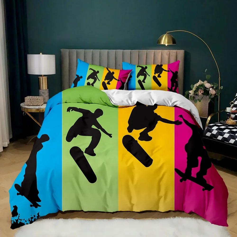 Skateboard Comforter Cover Colorful Rainbow Tie-Dye Hip Hop Bedding Set for Teens Boys Youth Polyester Duvet Cover