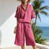 Two Piece Sweatsuit for Women Casual Half Zipper Short Sleeve Tops And Shorts Tracksuits Summer Lounge Outfits with Pockets