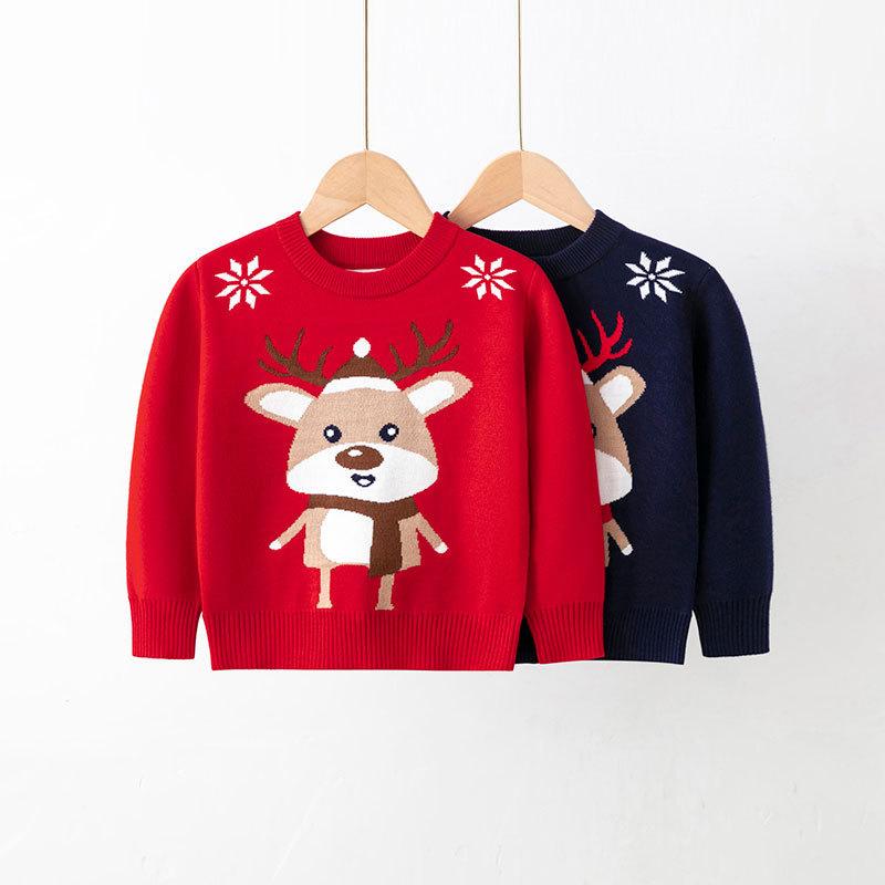New Children's Christmas Sweater Collection: Girls' and Boys' Autumn/Winter Cartoon Pullover Knitwear