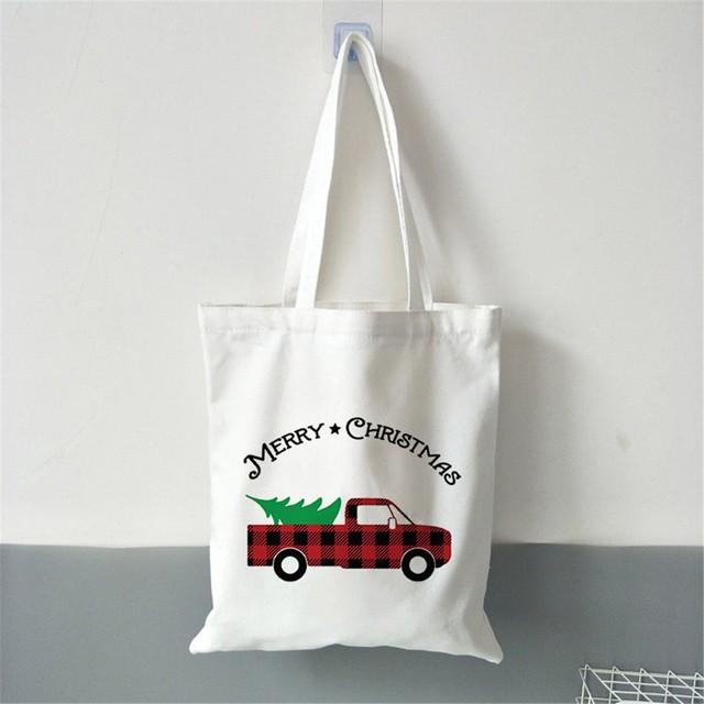 Merry Christmas Women Canvas Shopping Bag Gift Christmas Tree Shopper Bag Handbag Eco Tote Bag Fashion Female Shoulder Bag