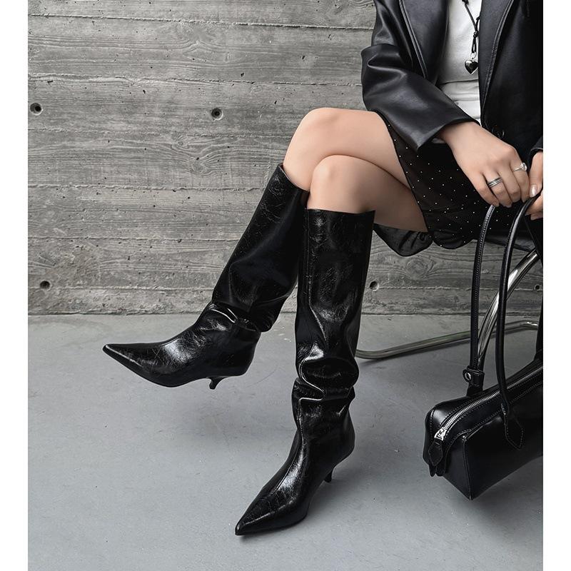 Korean version of fashion high-end high boots 2025 autumn new pointed stiletto sleeve one-pedal fashion boots women