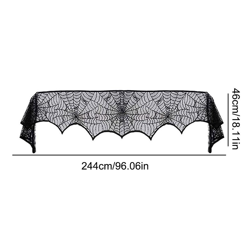 Halloween Lace Spider Web Table Runner Tablecloth Halloween Black Fireplace Mantel Cover for Home Party Halloween Decoration