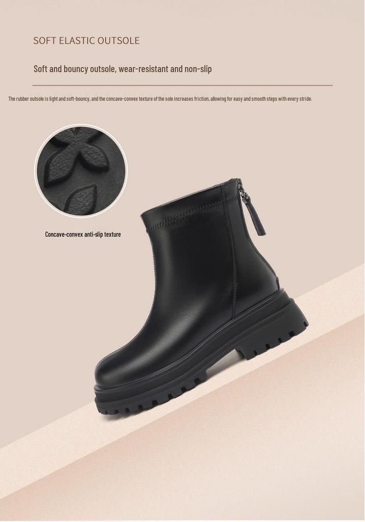 Red Dragonfly Women's Thick-Soled Ankle Boots Mid-Calf Slimming, Plus Velvet Warm Leather Boots - New 2024 Autumn/Winter Collection