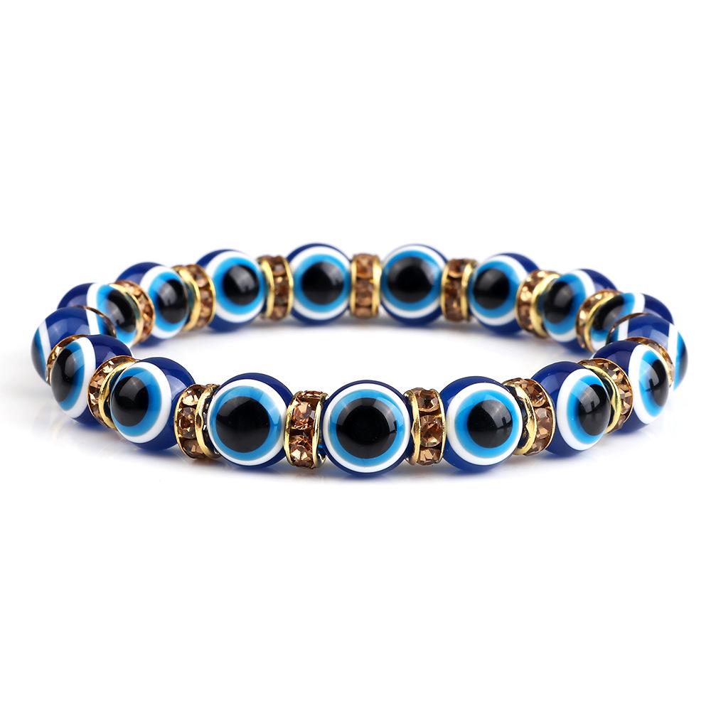 Devil's Eye Beaded Yoga Bracelet with Rhinestone Accents