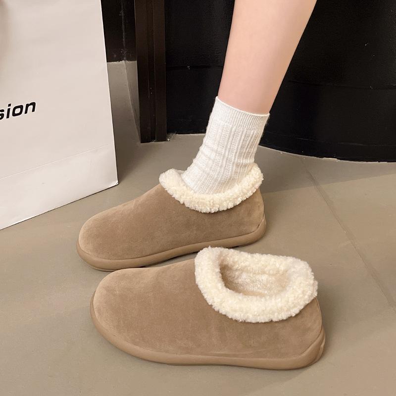 Gentle fairy wind one-word button Mao Mao shoes, new comfortable flat-bottomed velvet with skirt in autumn and winter 2025, single shoes for women