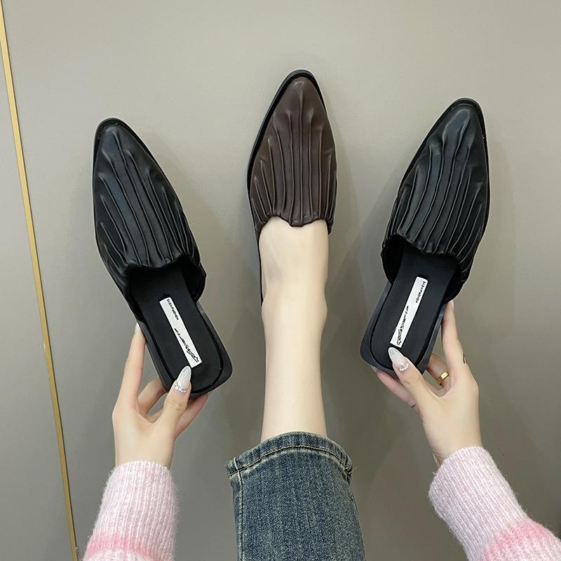 French high-end bag head half slippers outer wear 2024 spring and summer new low-heeled pointed one-pedal single shoes women's shoes