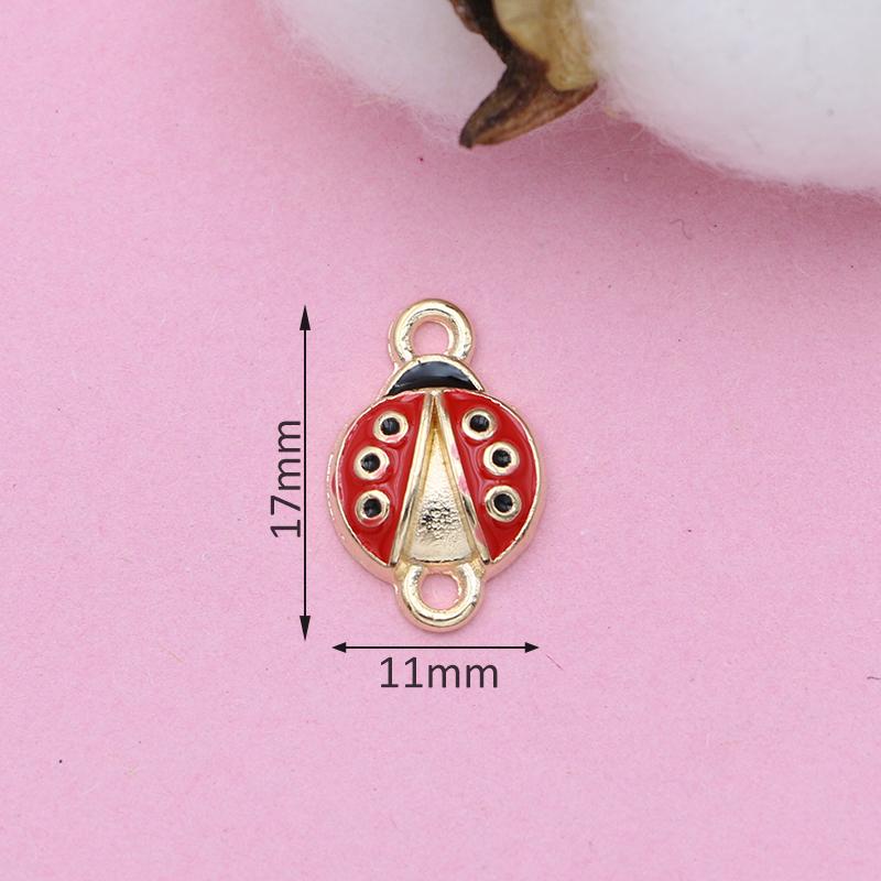 10Pz Placcato Oro Smalto Coccinella Insetto Ciondolo Connettore Per Creazione Gioielli Bracciale Accessori Componenti Fatto a Mano Fai da Te