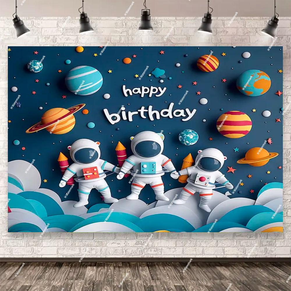 Space Astronaut Birthday Party Background Banner Custom Decoration Rocket Theme Photography Boy Birthday Gift Photo Studio Prop