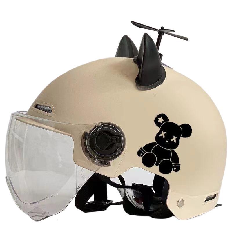 Trend Cat Ear Windmill Electric Car Men and Women Battery Car Motorcycle Safety Anti-drop Four Seasons Summer Half Helmet Helmet