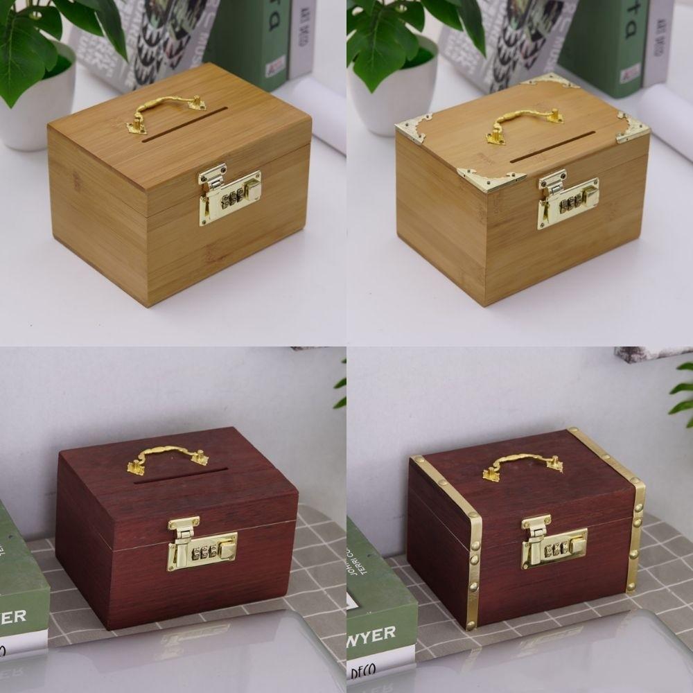 Large Capacity Wooden Money Bank Retro Treasure Storage Box Jewelry Box Piggy Bank Bill Storage
