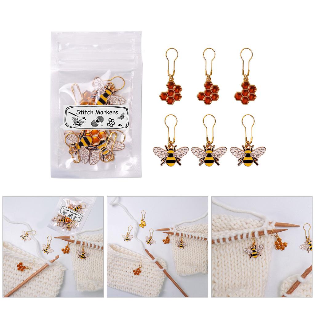 6 STK. Strickmarker aus Metall, Charm-Sicherheitsnadel, Häkel-Stichmarker zum Stricken, Häkeln, Pullover, Socken, Mützen, Taschen, Schals