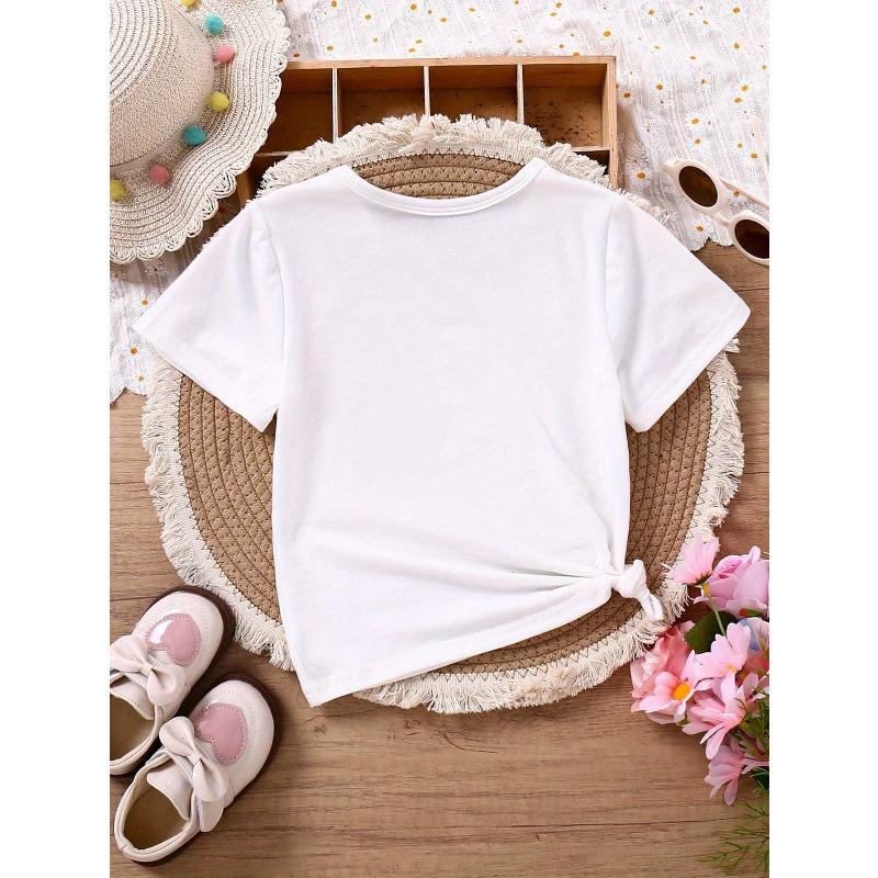 European Size Childrens Crew-neck Short-sleeved T-shirt with Bowknot Pattern Print