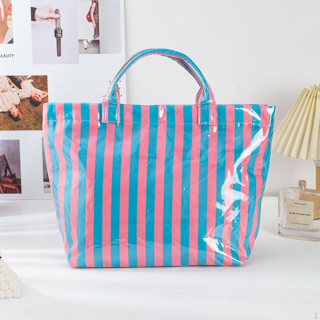 Beach Case PVC Stripe Work Tote for Vacation Errands Gym Traveling
