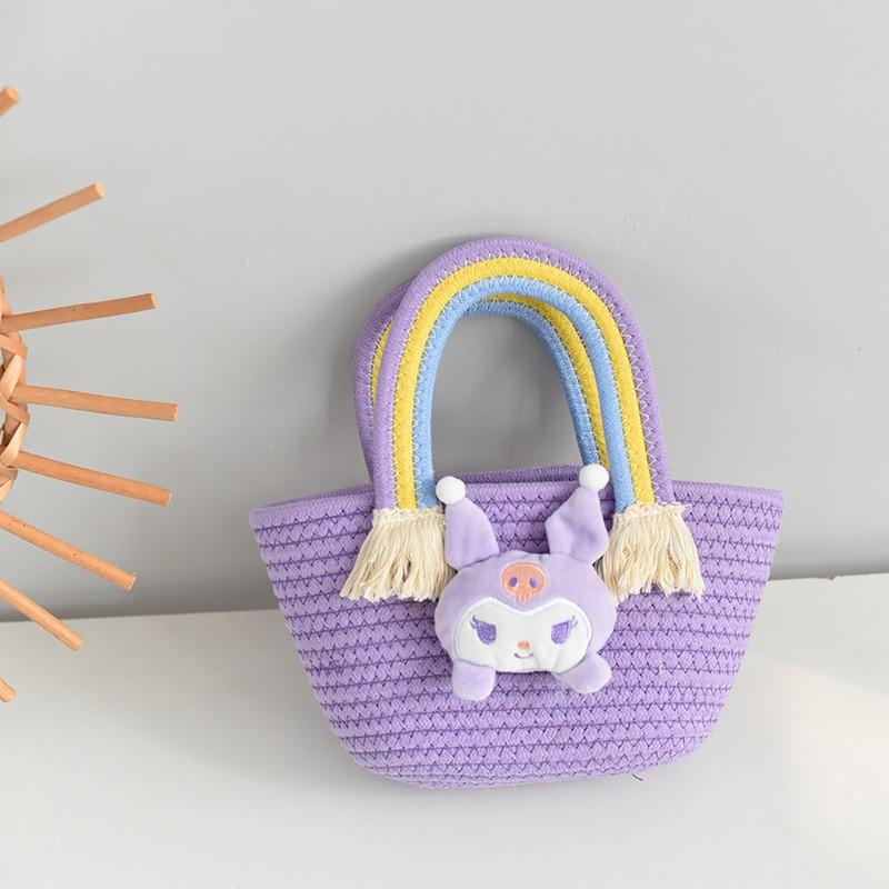Girls 'bag Korean Rainbow Cloud Handbag Children's Woven Bag Large-capacity Straw