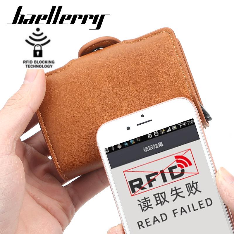 Baellerry European and American Style Men's Short Wallet Multi-card Slots Card Holder RFID Blocking Card Case Snap Button Card Protector