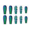 24pc Set Of Extra Long French Artificial Nails With Stone With Free Application KIt (Green Multi)