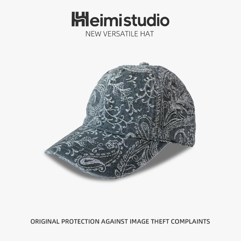25 Autumn and Winter New Retro Printed Denim Baseball Cap Women's Face Small Cap Trendy Hat