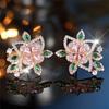 Luxury Female Cute Crystal Blue Zircon Stone Flower Stud Earrings Vintage Silver Color Wedding Fashion Jewelry For Women