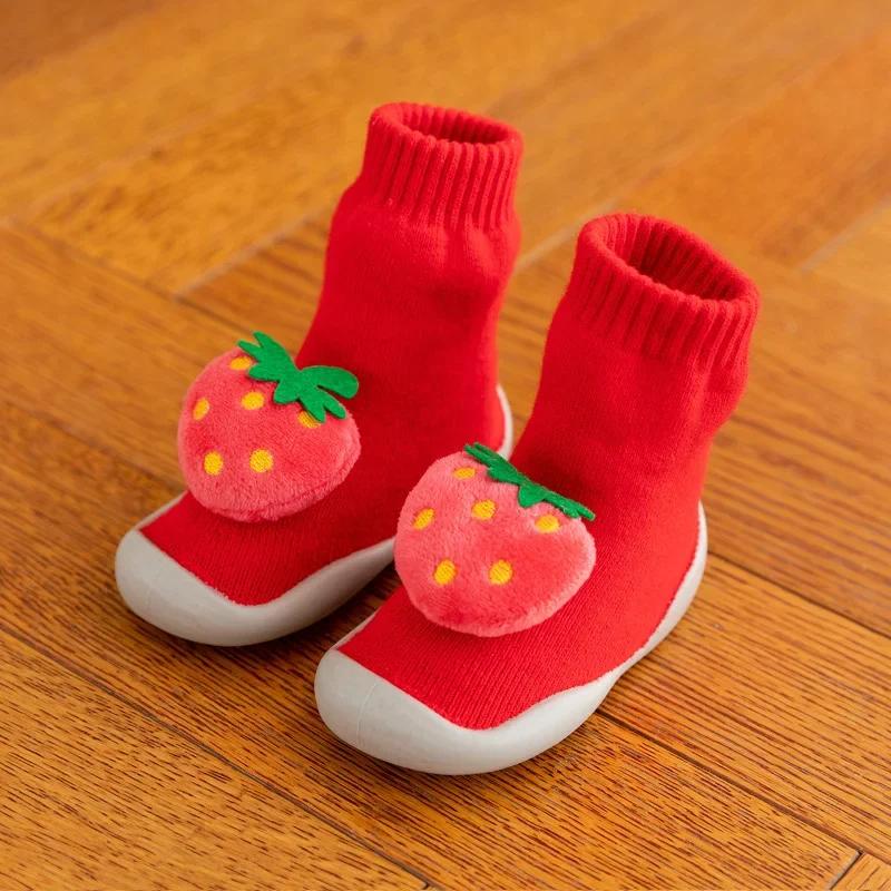 Autumn and Winter Terry Thickened Toddler Shoes Socks Children's Baby High Warm Boys and Girls Three-dimensional Fruit Pattern