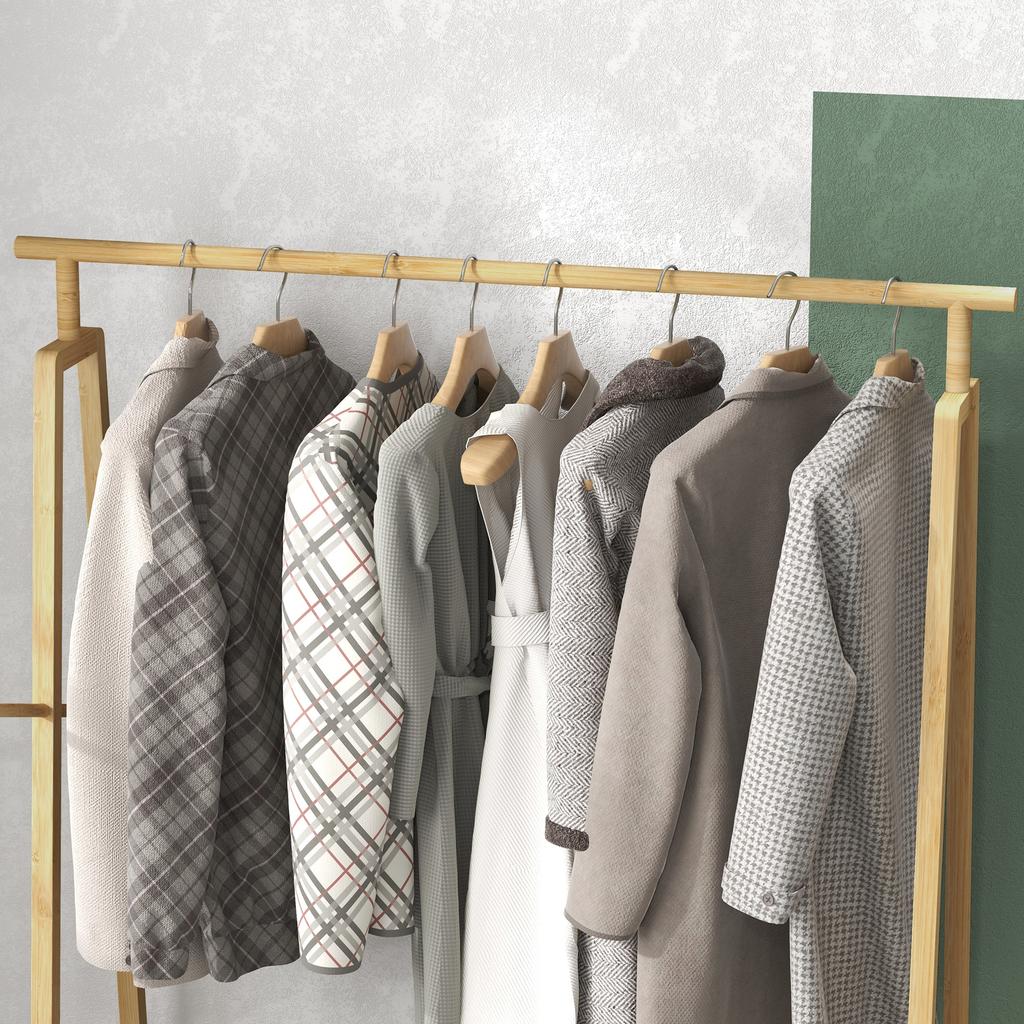 Bamboo Clothes Rack Wooden Coat Hanger With Shoe Shelf Dim 110L X 42W X 152H Cm