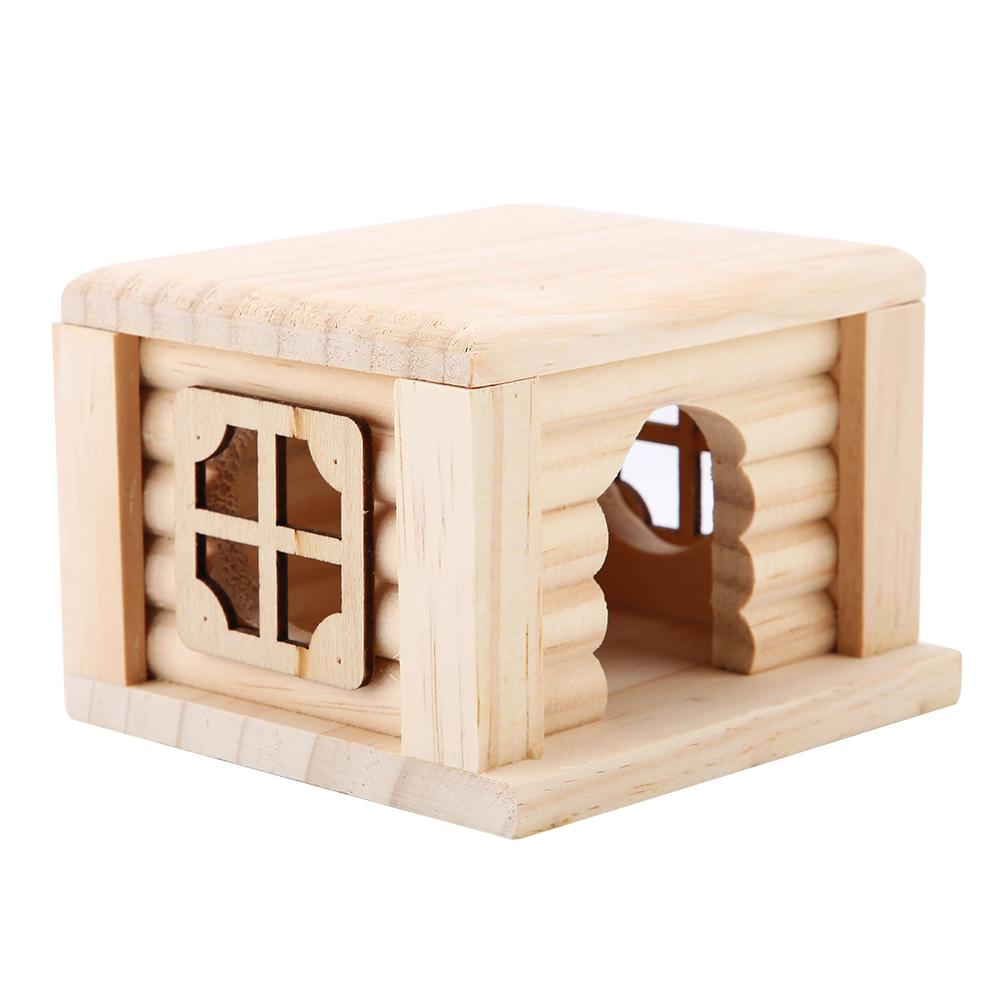 1Pc Natural Wooden Hamster House Flat Top Cabin Rat Hut Mouse Cage for Small Pet Toys