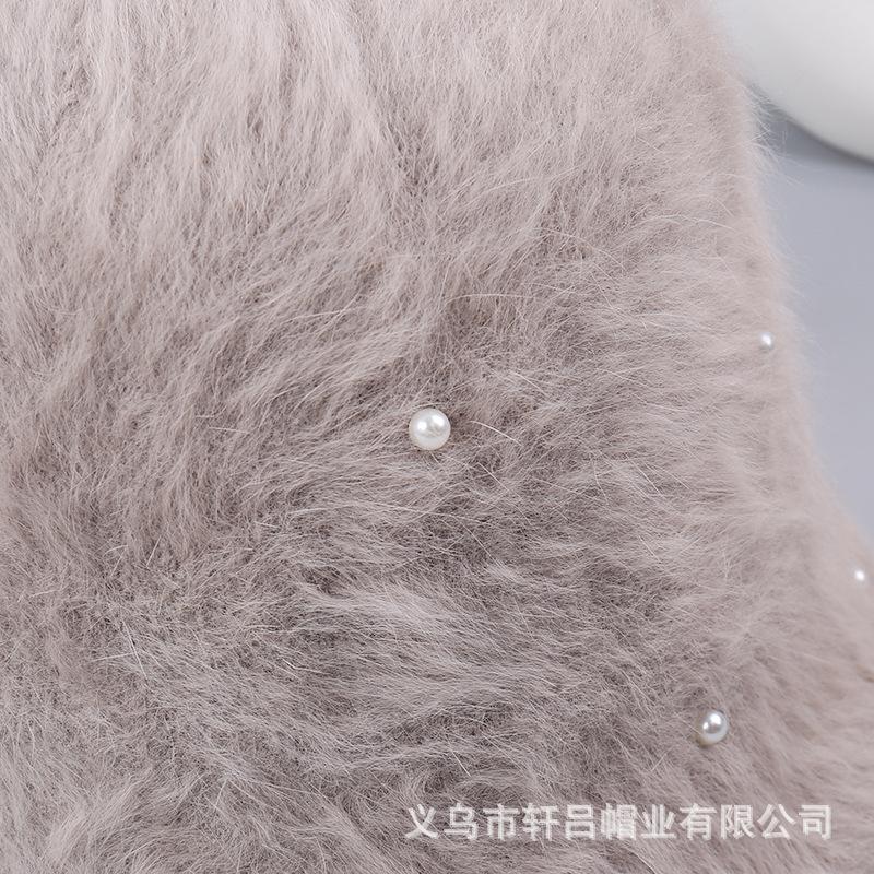 New Foreign Style Pearl Bucket Hat Women's Autumn and Winter Plush Warm Retro Versatile Dome Bucket Hat
