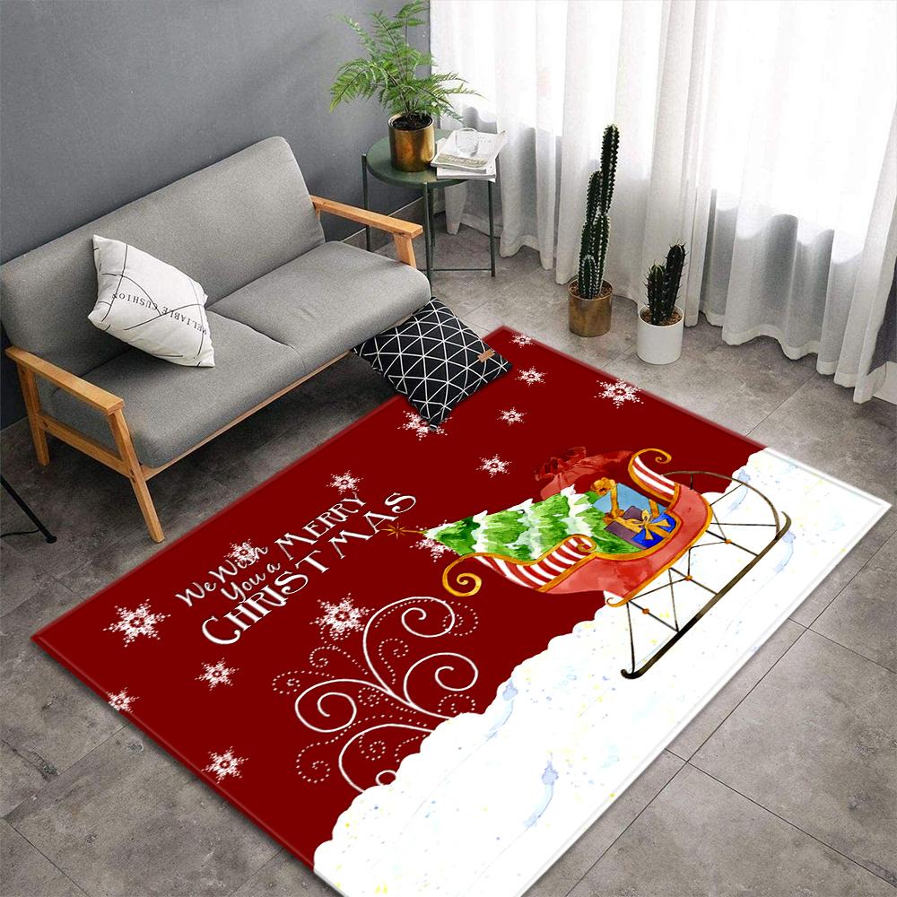Christmas Tree Living Room Area Rug Xmas Gift Carpet Kids Play Bedroom Rug Santa Claus Print Home Decor Doormat Kitchen Floormat
