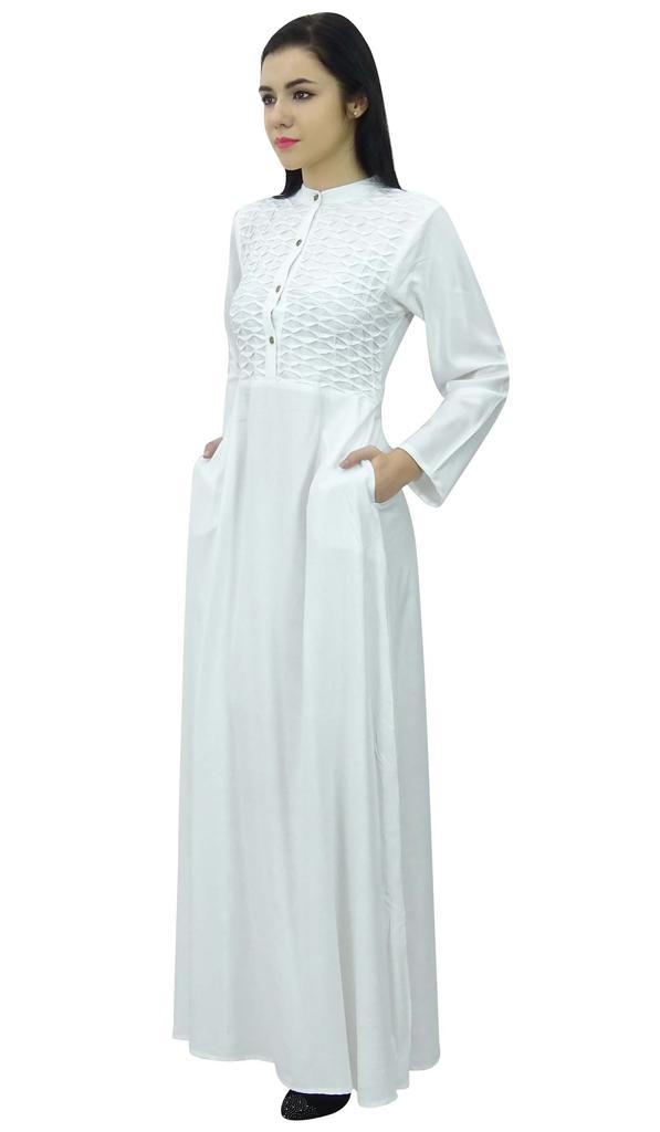 Bimba Women's Mandarin Collar Plain Jilbab Dress With Pockets Full Sleeve