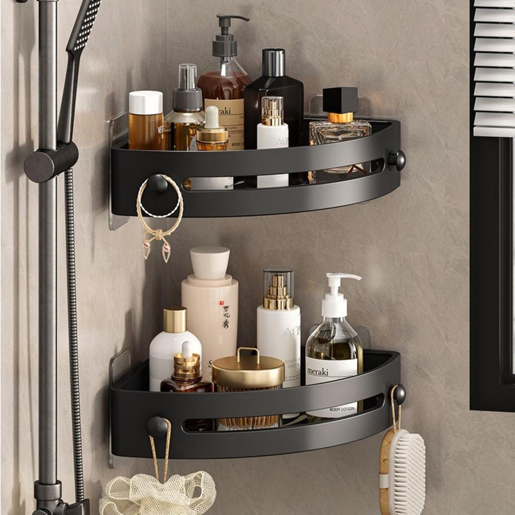3-layer Black Plastic, Wall Mounted, Bathroom Shelf, Space Saving Design, Suitable for Kitchen, Bathroom, Shampoo, Soap and Other Storage