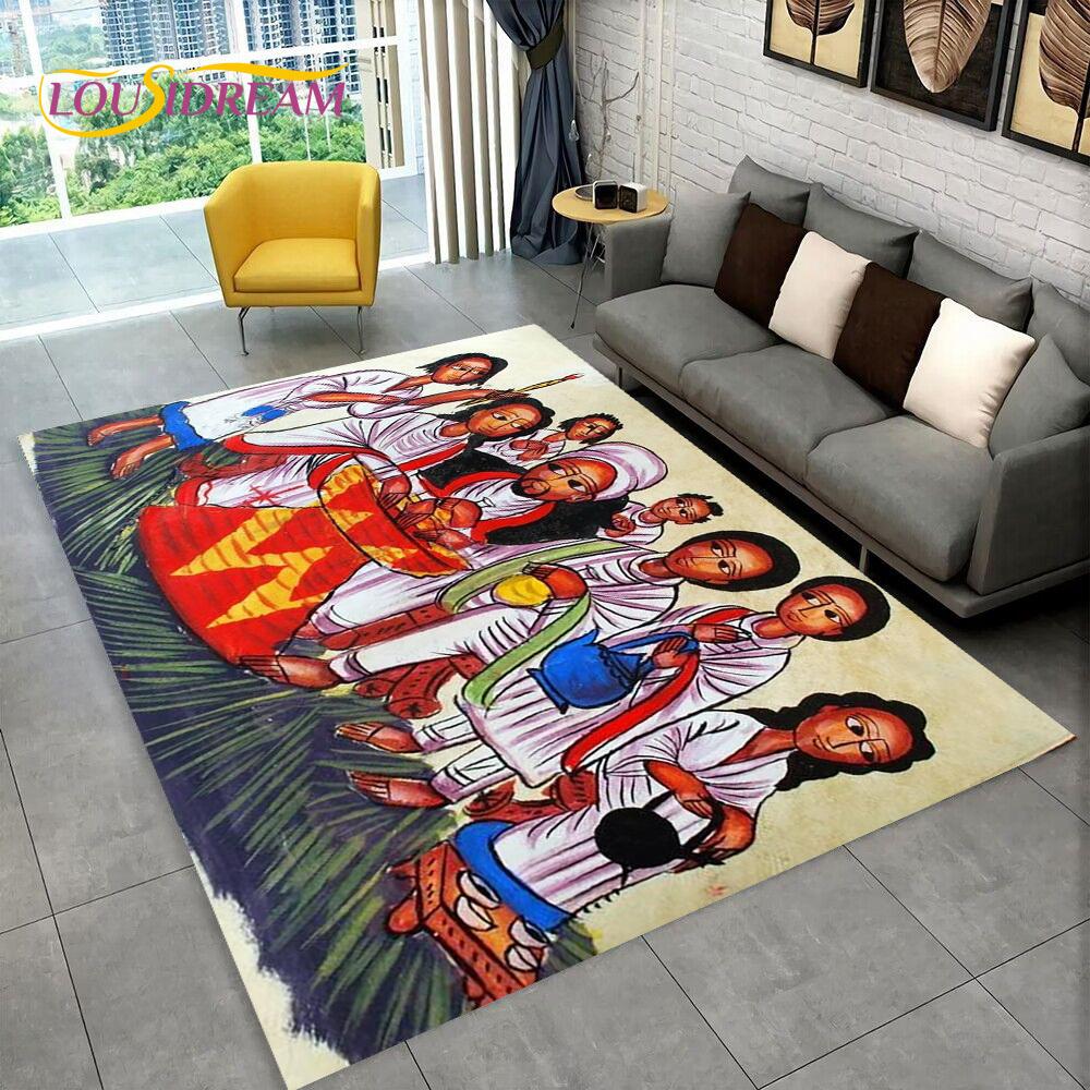 3D Africa Ethiopian Painting Art Custom Cartoon Area Rug Large,Carpet for Home Living Room Sofa Doormat Decor,Non-slip Floor Mat