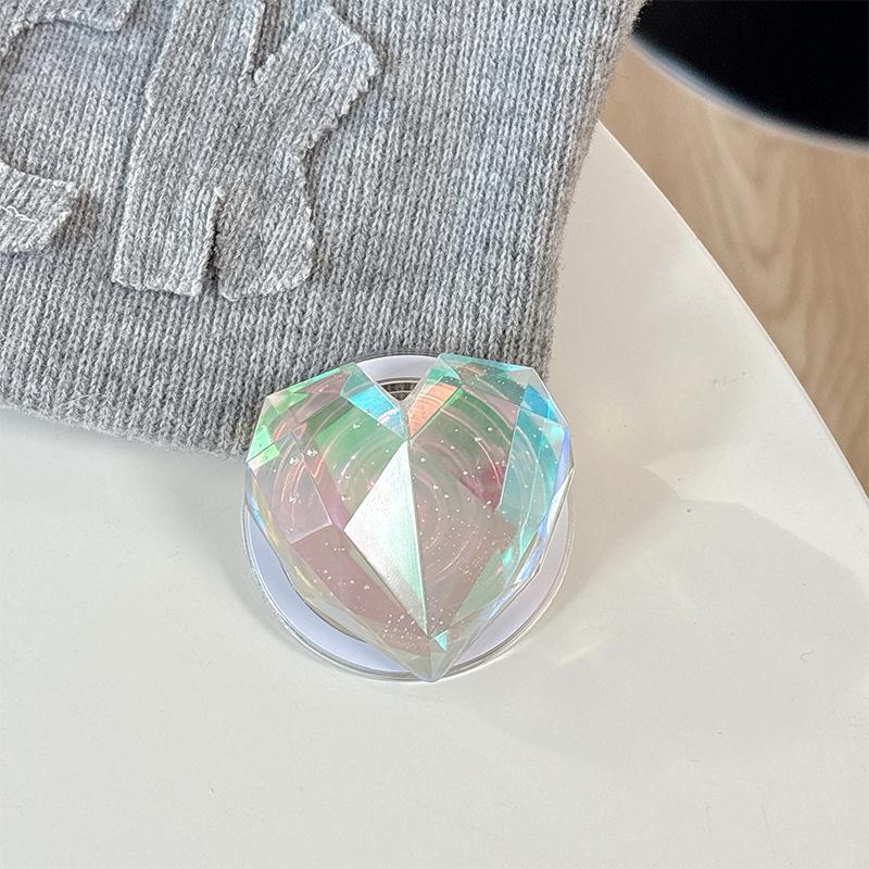 Magnetic Paste Three-Dimensional Laser Heart-Shaped Creative Desktop Drama Mobile Phone Airbag Bracket Transparent Telescopic Ring