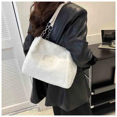 Large Capacity Furry Shoulder Tote Bag Simple Texture Commuter Shoulder Bag Luxury  Winter Fashion New