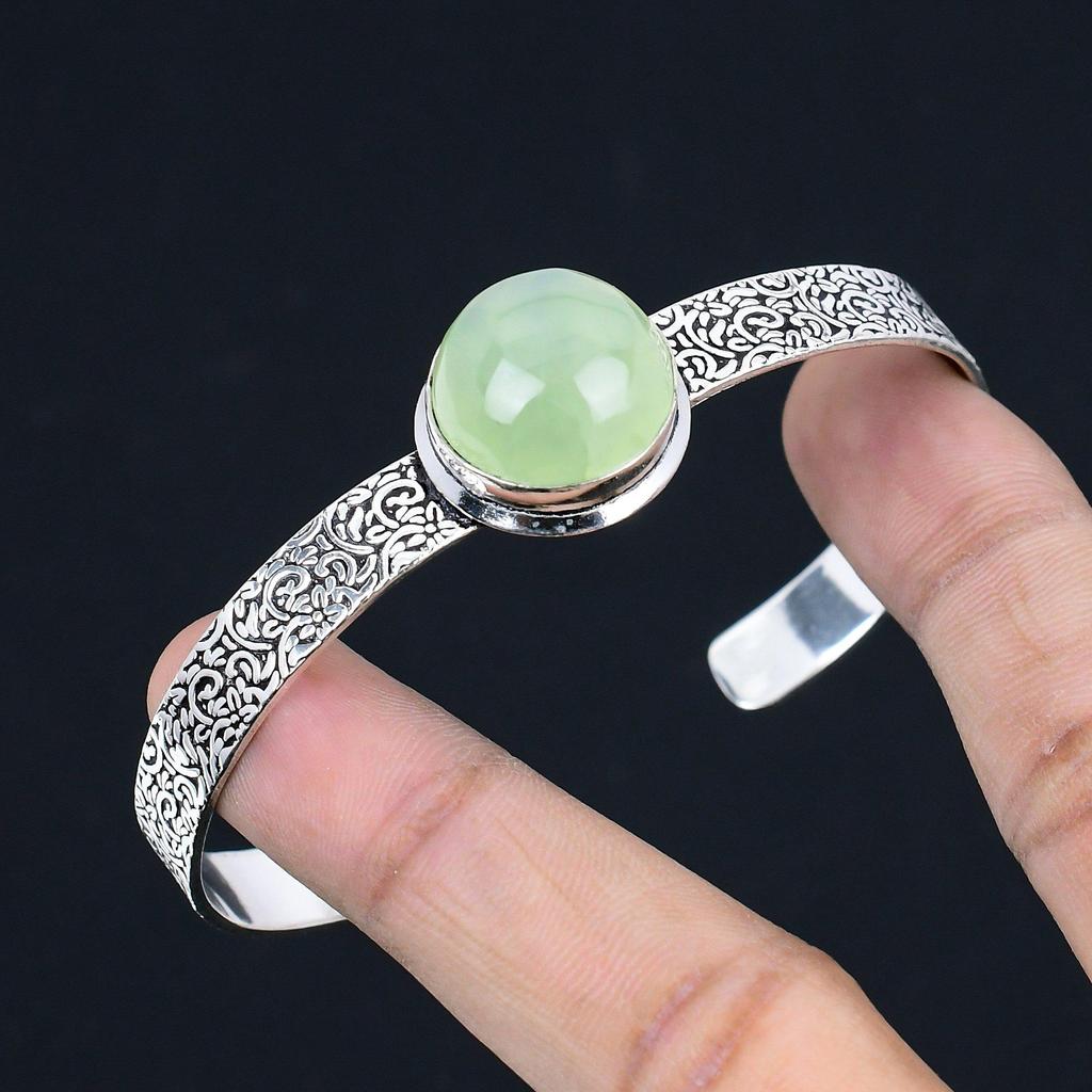 Daughters Day Deal Moss Prehnite Stone Sister Wedding Bangle 925 Sterling Silver