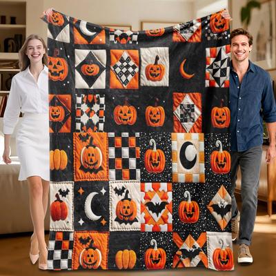 1 Piece Halloween-themed Orangeblack Flannel Blanket, Soft, Suitable for Sofa, Bed, Office, All-season Use.