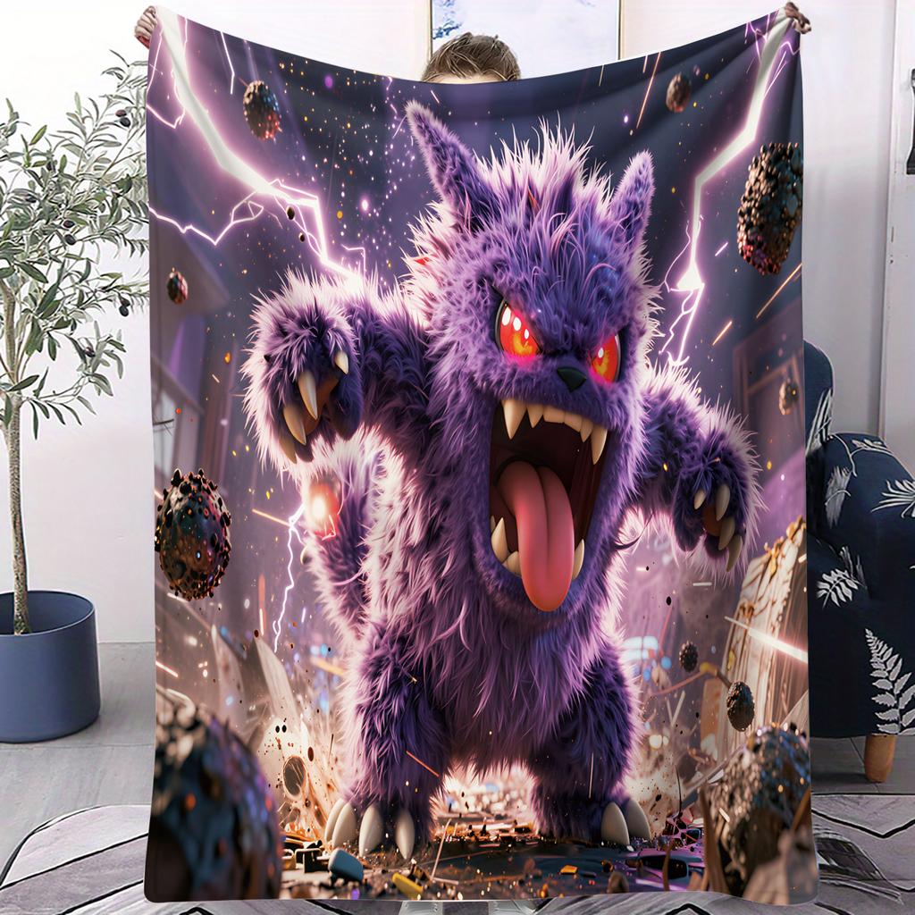 Cartoon Pikachu Bulbasaur Printed Flannel Blanket For Office Travel Comfort Leisure Camp Multifunctional Universal Blanket Gife